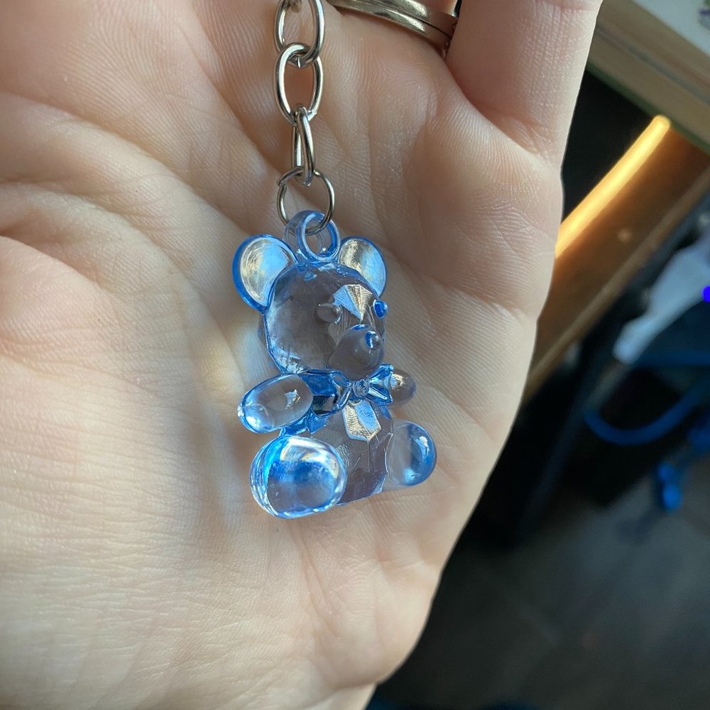 Blue Acrylic Bear Charm Keychain